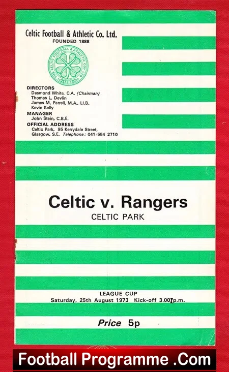 Glasgow Celtic v Glasgow Rangers 1973