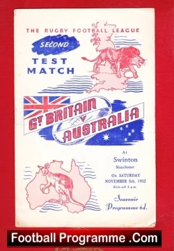 Great Britain Rugby v Australia 1952 - Test Match at Swinton - rugby programme
