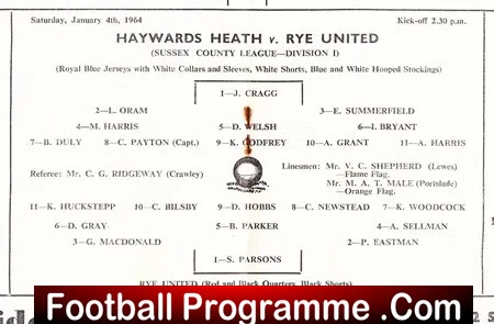 Haywards Heath v Rye United 1964 - Sussex League