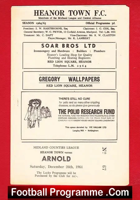 Heanor Town v Arnold Town 1964 – Midland Counties League