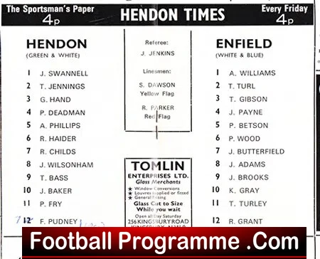 Hendon v Enfield 1973 - Middlesex Senior Cup Final 1st Leg
