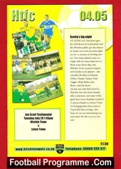 Ian Scott Testimonial Benefit Match Hitchin Town 2005 – SIGNED