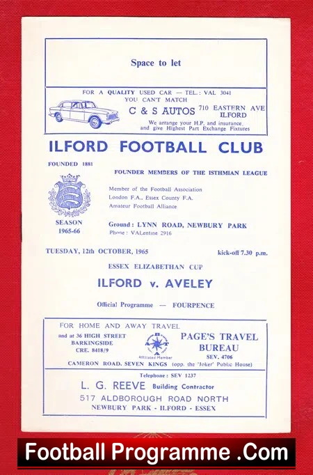Ilford v Aveley 1965 – Elizabethan Cup Essex