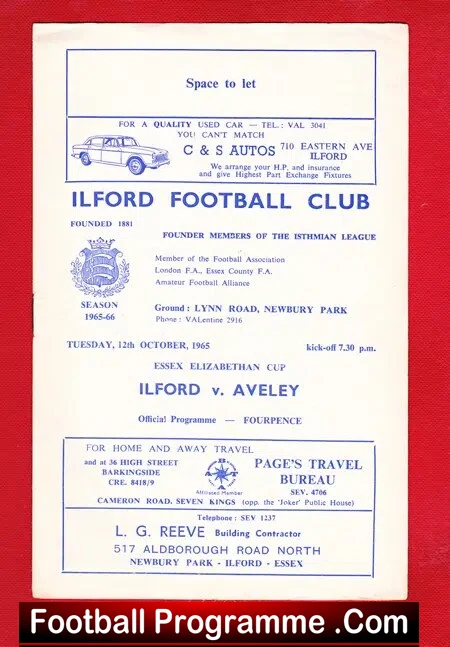 Ilford v Aveley 1965 – Essex Elizabethan Cup