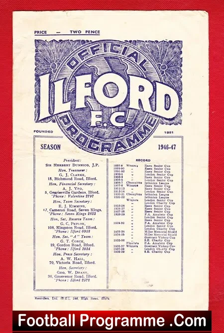 Ilford v Dulwich Hamlet 1947 – Isthmian League
