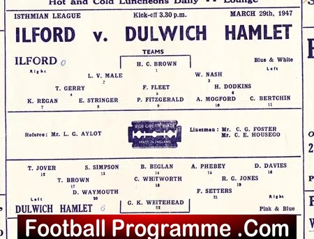 Ilford v Dulwich Hamlet 1947 - Isthmian League