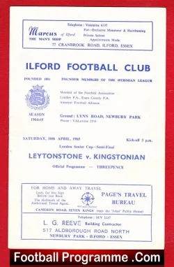 Ilford v Kingstonian 1965 - London Senior Cup Semi Final - football programme