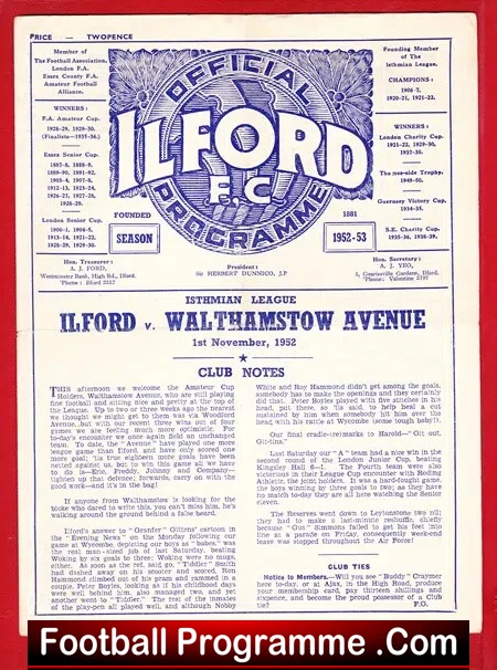 Ilford v Walthamstow Avenue 1952 – Isthmian League