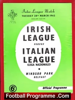 Ireland League v Italy League 1962 – Belfast Northern Ireland