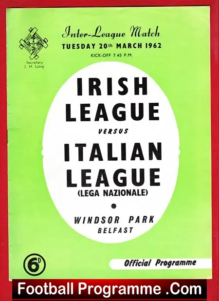 Irish League v Italian League 1962 – Belfast Ireland