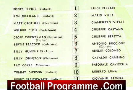 Irish League v Italian League 1962 - Belfast Ireland