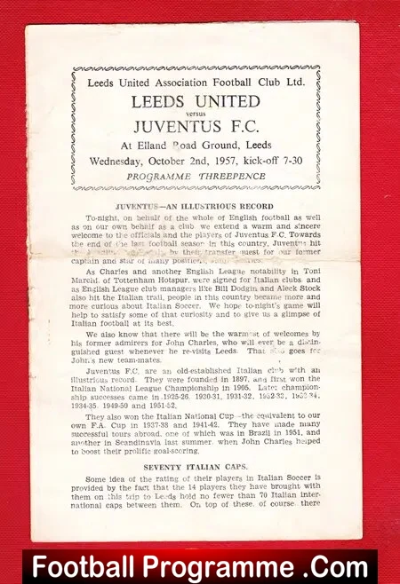 Leeds United v Juventus 1957 – Friendly Match