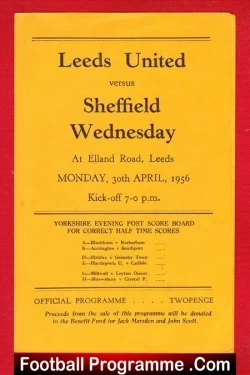 Leeds United v Sheffield Wednesday 1956 - Elland Road Friendly - football programme