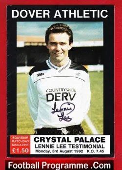 Lennie Lee Testimonial Benefit Match Dover Athletic 1992 Signed