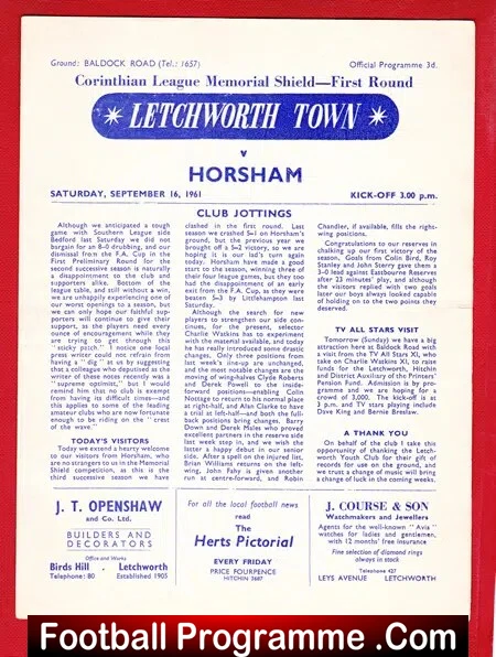 Letchworth Town v Horsham 1961 – Corinthian Shield