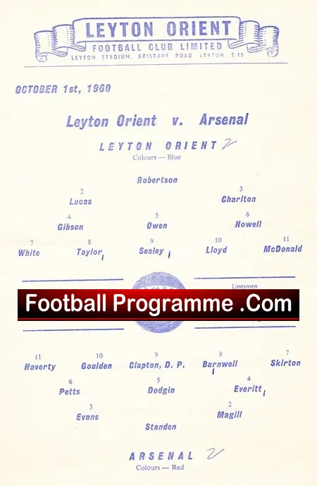 Leyton Orient v Arsenal 1960 - Brisbane Road