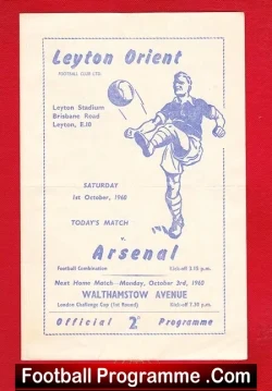 Leyton Orient v Arsenal 1960 - Brisbane Road - football programme