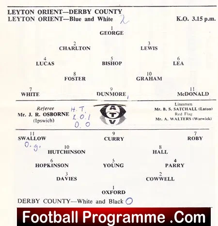 Leyton Orient v Derby County 1961