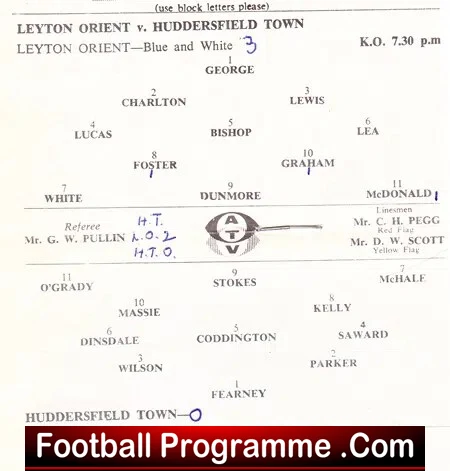 Leyton Orient v Huddersfield Town 1961