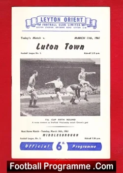 Leyton Orient v Luton Town 1961 - football programme