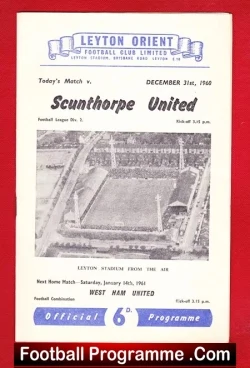 Leyton Orient v Scunthorpe United 1960 - football programme