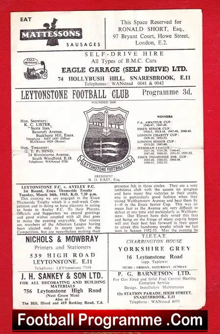 Leytonstone v Aveley 1965 – Essex Thameside Trophy