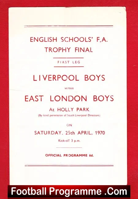 Liverpool Boys v East London Boys 1970 – English Schoolboys
