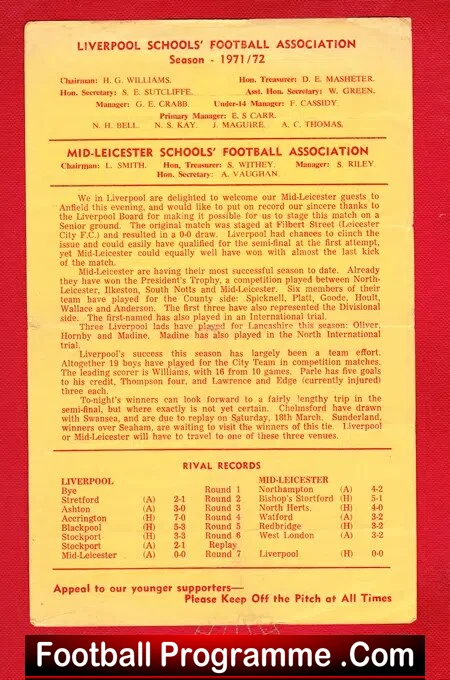 Liverpool Boys v Mid Leicester Boys 1972 – English Schoolboys