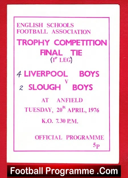 Liverpool Boys v Slough Boys 1976 – English Schoolboys