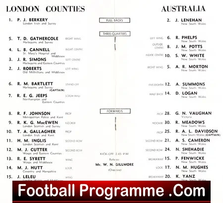 London Counties Rugby v Australia 1957 - Twickenham