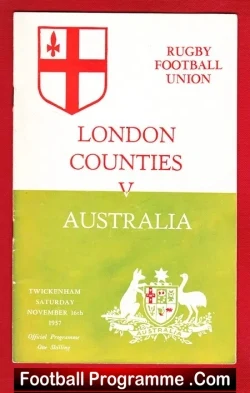London Counties Rugby v Australia 1957 - Twickenham - rugby programme