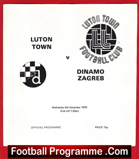 Luton Town v Dinamo Zagreb 1978 – Official Football Programme