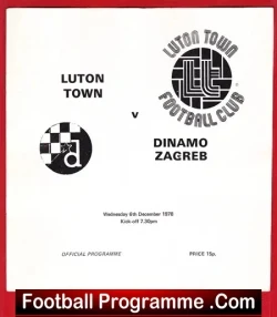 Luton Town v Dinamo Zagreb 1978 – Official Football Programme