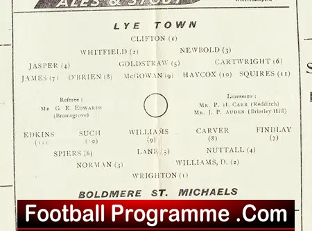 Lye Town v Boldmere St Michaels 1952