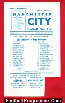 Manchester City v Bury 1969 – Reserves Game