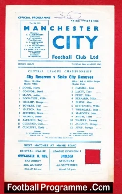 Manchester City v Stoke City 1969 – Reserves Game