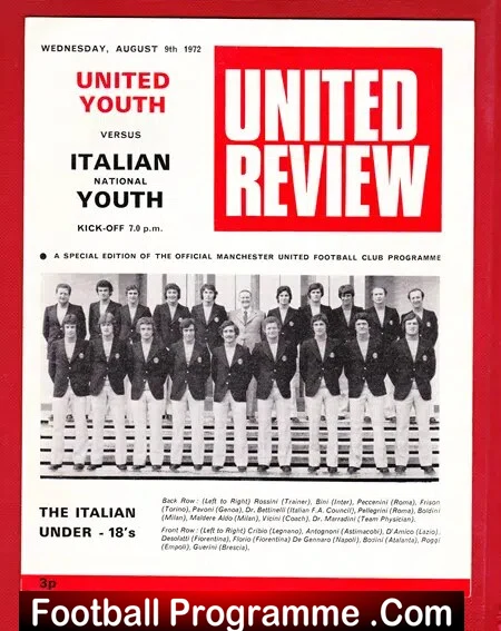 Manchester United v Italian Youth 1972 – Rare Football Programme