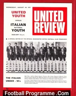 Manchester United v Italian Youth 1972 – Rare Football Programme