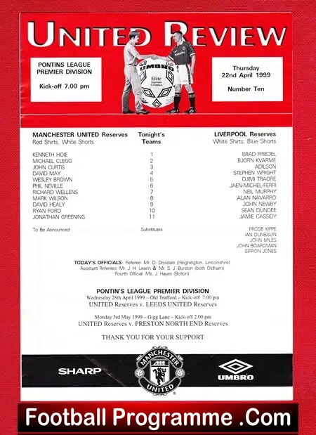 Manchester United v Liverpool 1999 – Man Utd Treble Season Reserves