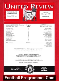 Manchester United v Liverpool 1999 - Reserves Match Treble
