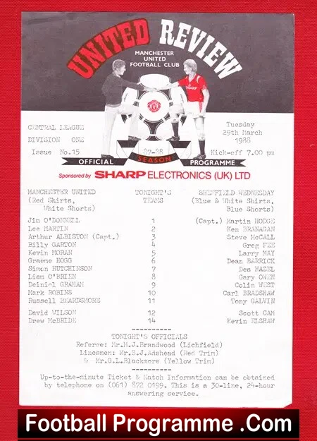 Manchester United v Sheffield Wednesday 1988 – Youth Cup Robins