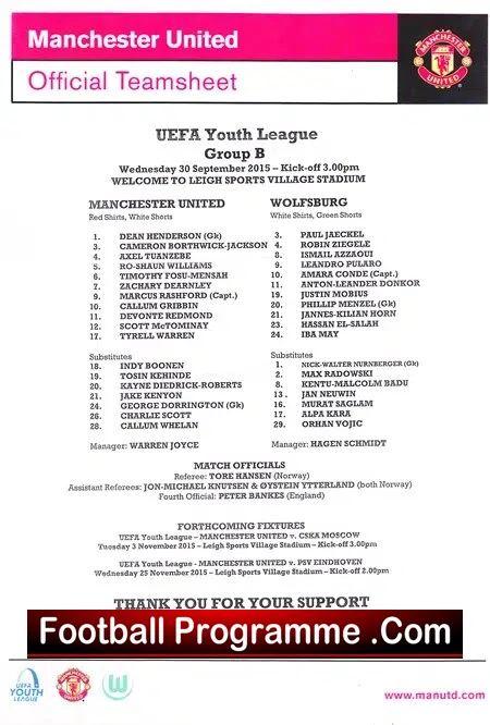 Manchester United v Wolfsburg 2015 – UEFA Youth + Extras