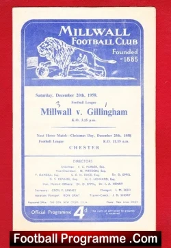 Millwall v Gillingham 1958 - football programme