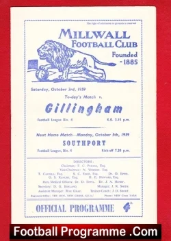 Millwall v Gillingham 1959 - football programme