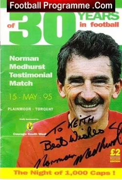 Norman Medhurst Testimonial Benefit Torquay United 1995 Signed - football programme