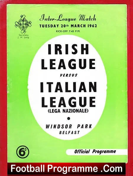 Northern Irish League v Italian League 1962 – Ireland Belfast