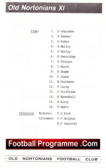Old Nortonians v Aston Villa Old Stars X1 1985