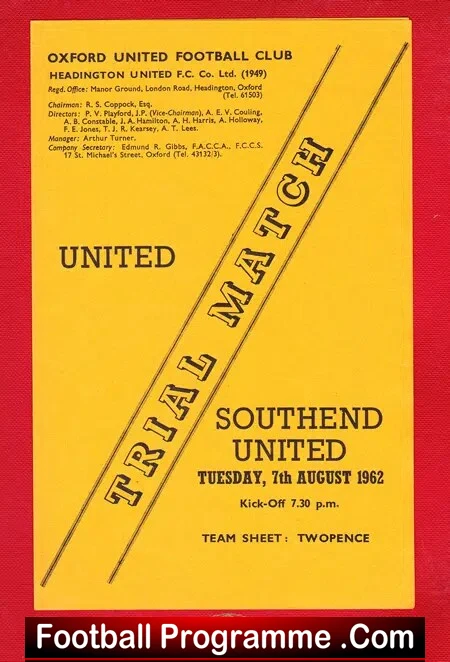 Oxford United v Southend United 1962 – Trails Match