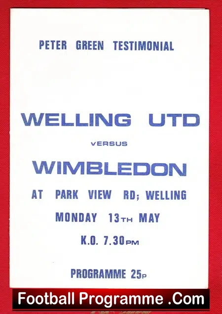 Peter Green Testimonial Benefit Match Welling United 1970s