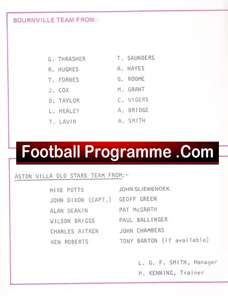 Phil Goode Testimonial Benefit Match Bournville Athletic 1983
